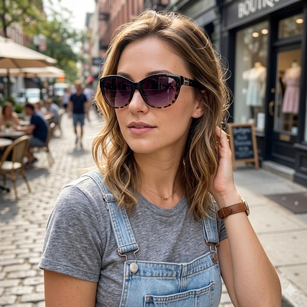 Icon Eyewear Women Black Tortoise Butterfly Sunglasses Purple Lens 100% UV Prot.